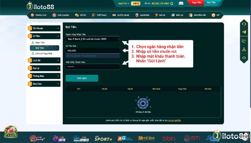 Hoàn tất xác nhận bằng mã OTP để đảm bảo chỉ chủ tài khoản có quyền thực hiện lệnh rút tiền hợp lệ