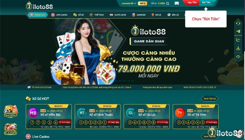 Hướng dẫn rút iloto88 - Điền chính xác số tiền, phương thức và thông tin ngân hàng để quá trình rút tiền diễn ra nhanh chóng, an toàn