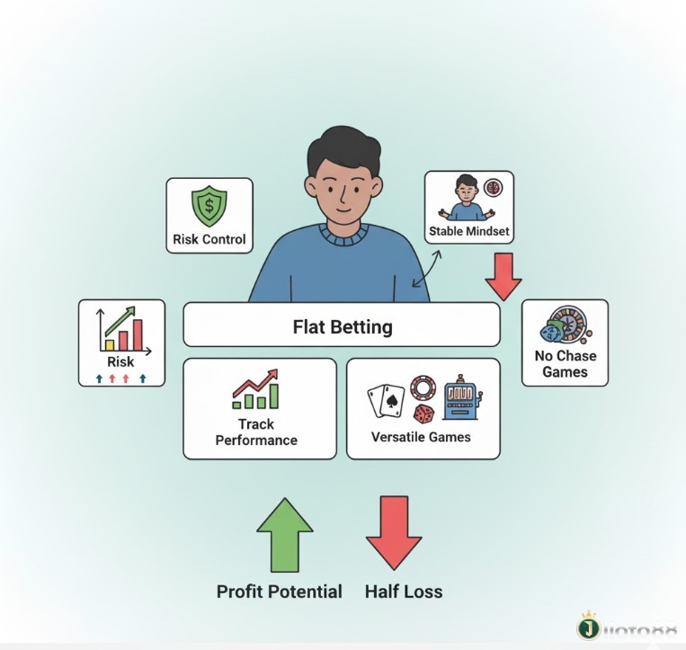 Người chơi áp dụng chiến lược Flat Betting để kiểm soát rủi ro, giữ vững tâm lý và đánh giá hiệu quả trong casino trực tuyến