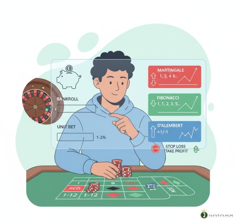 Người chơi roulette đang tính toán chiến lược quản lý vốn, xác định ngân sách và các phương pháp cược để tối ưu lợi nhuận