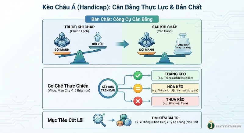 Tổng quan chiến lược Kèo Châu Á (Handicap) là gì: giải thích bản chất cân bằng, cơ chế thực chiến thắng thua và mục tiêu phân tích tìm giá trị