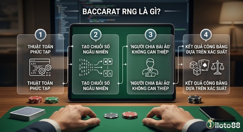 4 bước Baccarat RNG là gì hoạt động, từ thuật toán phức tạp, tạo chuỗi số ngẫu nhiên đến kết quả công bằng tuyệt đối dựa trên xác suất