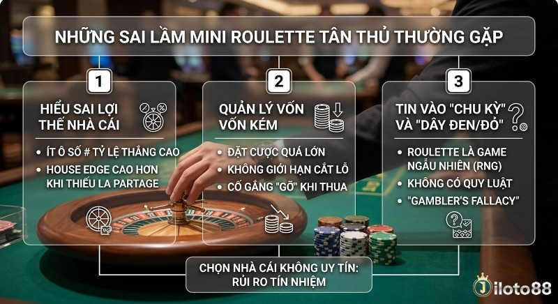 Tổng hợp 3 sai lầm phổ biến khi chơi Mini roulette tân thủ: hiểu sai House Edge, quản lý vốn kém và ngụy biện con bạc
