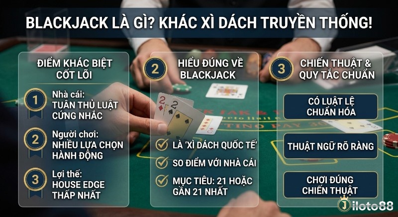 Tổng quan Blackjack là gì, phân biệt Xì Dách truyền thống với luật lệ chuẩn quốc tế, chiến thuật giúp giảm lợi thế nhà cái