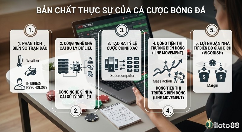 Quy trình 5 bước làm rõ bản chất thực sự của cá cược bóng đá là gì, từ phân tích trận đấu đến lợi nhuận nhà cái