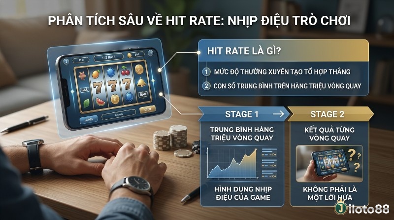 Phân tích hit rate là gì trong slot, tần suất thắng trung bình trên hàng triệu vòng quay, thể hiện nhịp điệu trò chơi qua biểu đồ và kết quả