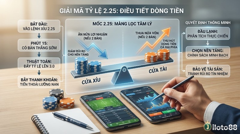 Giải mã tỷ lệ tài xỉu 2.25 là gì điều tiết dòng tiền, cân bằng rủi ro cho nền tảng, thu hút người chơi qua màng lọc tâm lý, cảnh báo bẫy thanh khoản và khuyên đưa ra quyết định thông minh
